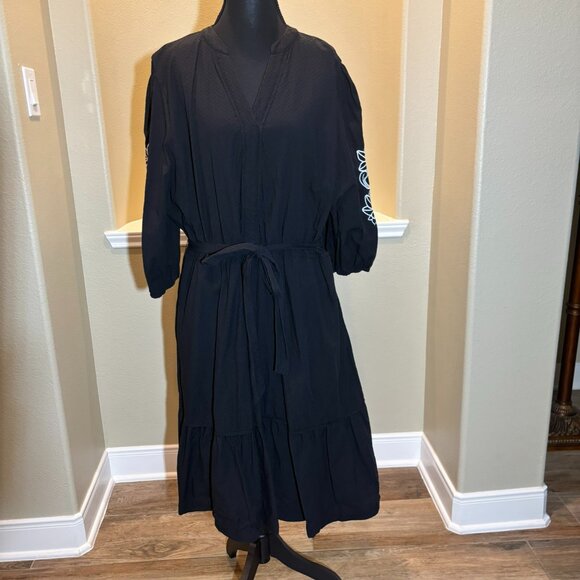 💖Draper James RSVP Black White Embroidery Lattern Sleeves Drop Waist Dress XXL - Picture 1 of 10